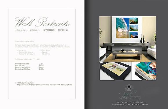 photo albums, folio boxes, wall portraits, frames at Monica Hahn Photography Studios